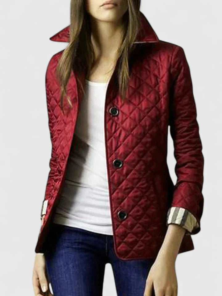Stand Collar Diamond Quilted Button-Front Long Sleeve Jacket 4