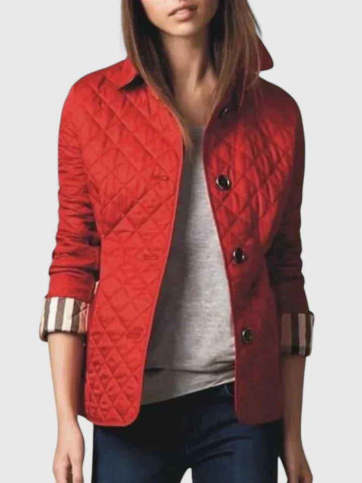 Stand Collar Diamond Quilted Button-Front Long Sleeve Jacket 6