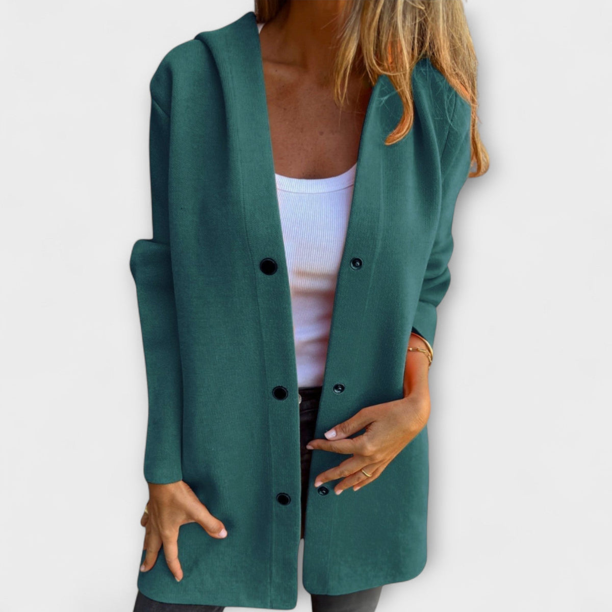 Hooded Snap Button Long Sleeve Pocket Longline Coat