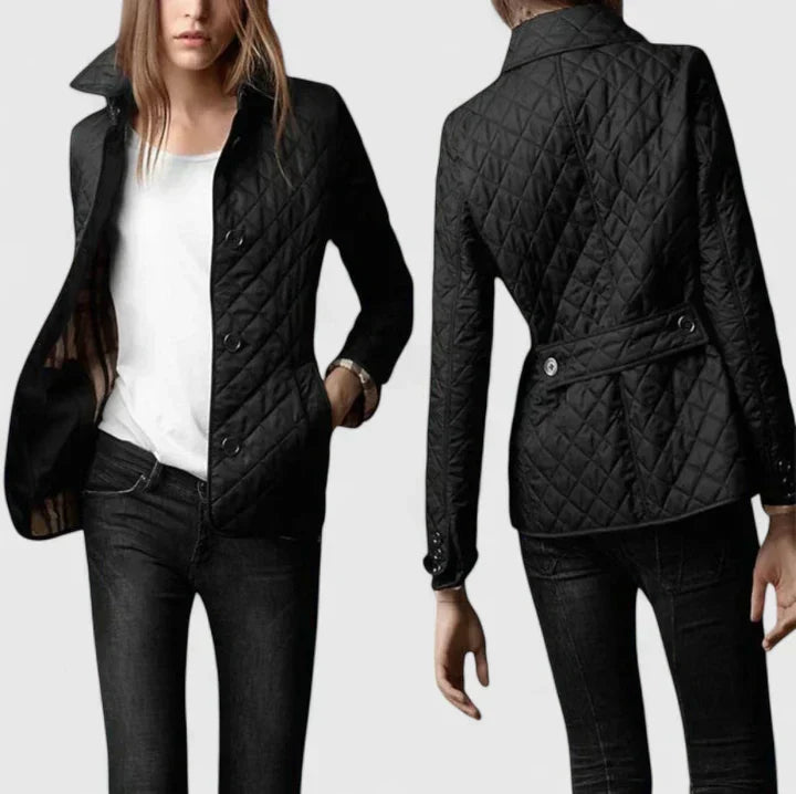 Stand Collar Diamond Quilted Button-Front Long Sleeve Jacket 7