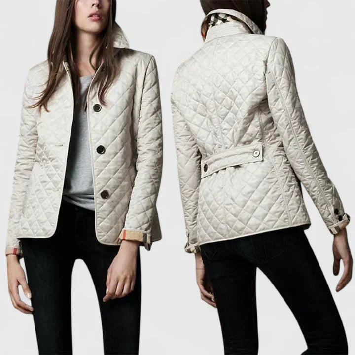 Stand Collar Diamond Quilted Button-Front Long Sleeve Jacket 8