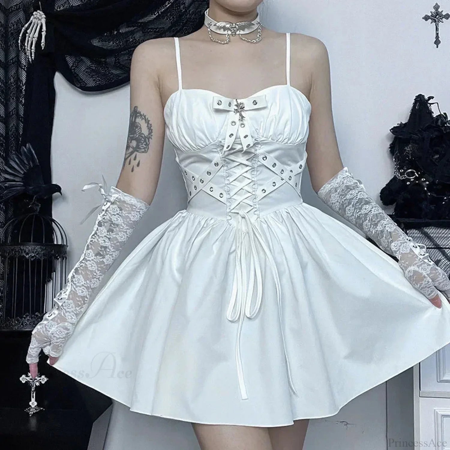 Dress Backless Mini Dress WHITE / S
