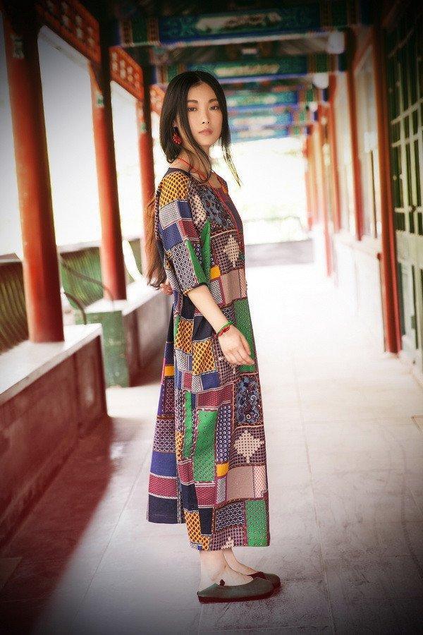 Women Cotton Linen Summer Dress 3/4 Sleeve ( Limited Stock)