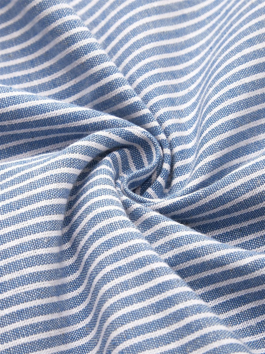 Round Neck Striped Button Detail Pocket A-Line Midi Dress 2