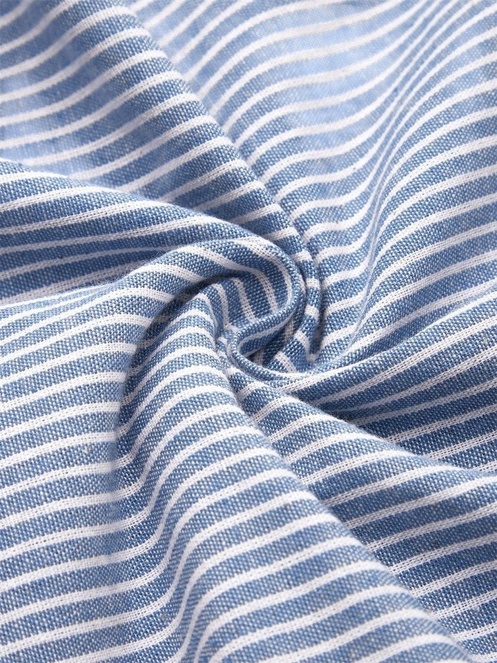 Round Neck Short Sleeve Striped Pocket Empire Waist Midi Dress