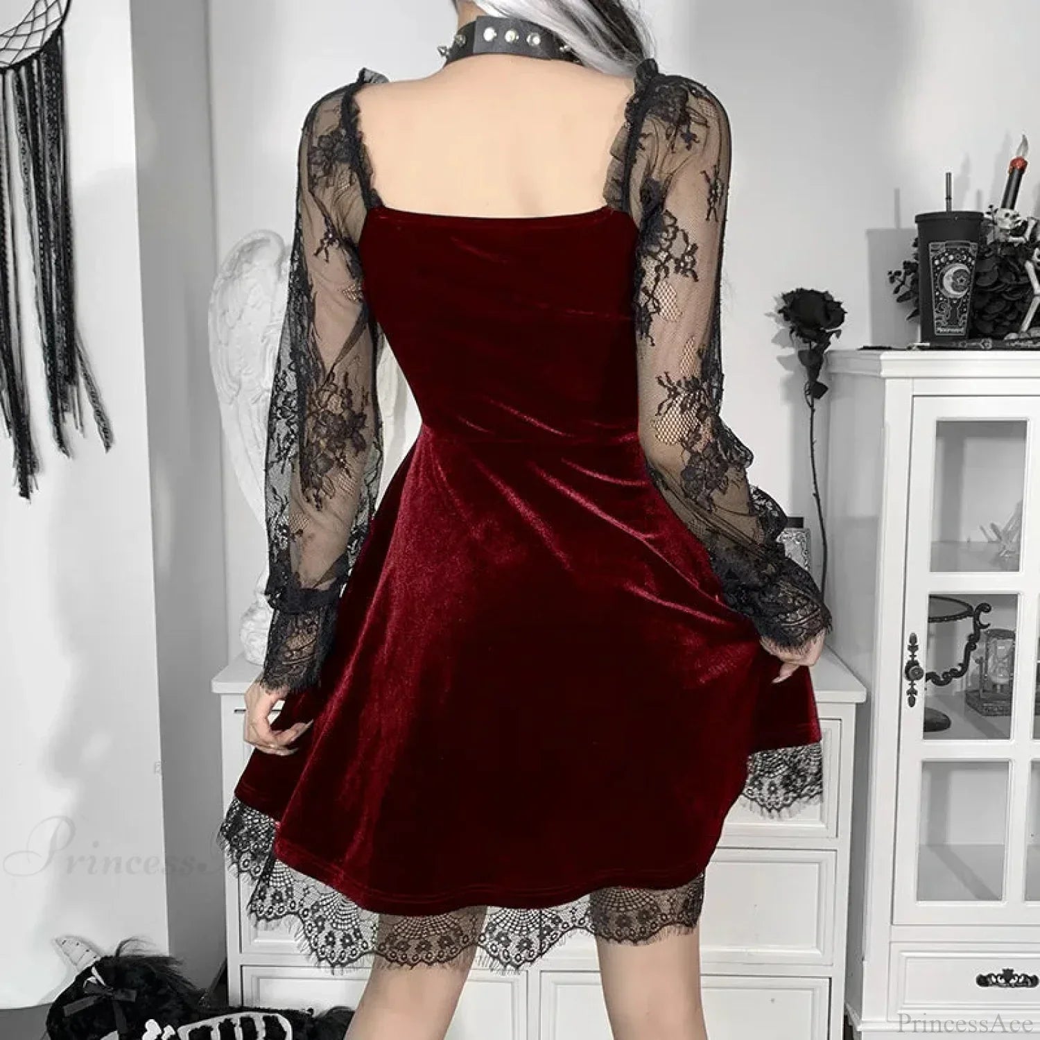 Durable Lace Plunging Neckline Mini Dress