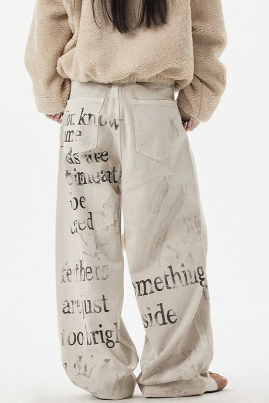 High Waist Letter Straight Jeans