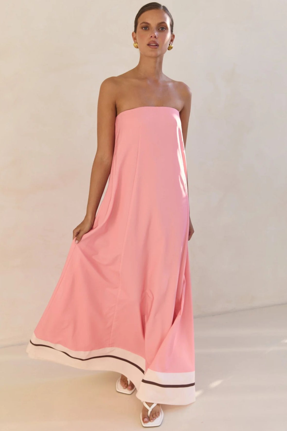 Strapless Contrast Band Hem A-Line Maxi Dress 3