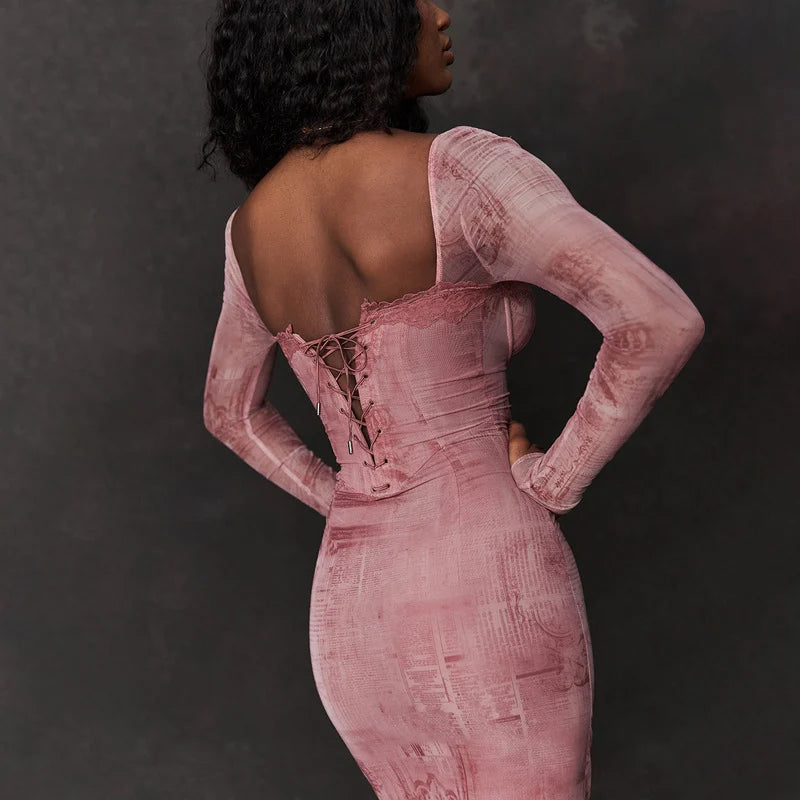 Gaudelia Aesthetic Pink Womendress Chic Silhouette Collection