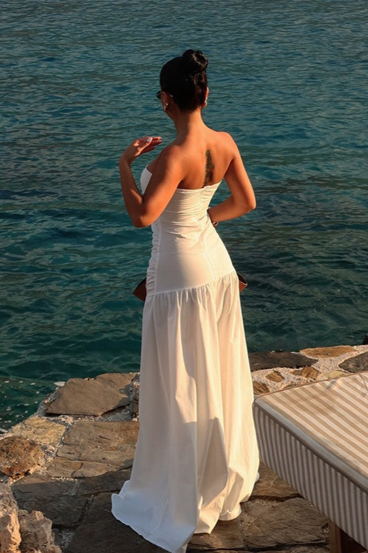 Strapless Sweetheart Neck Twist Cutout Ruched Drop Waist Maxi Dress 6