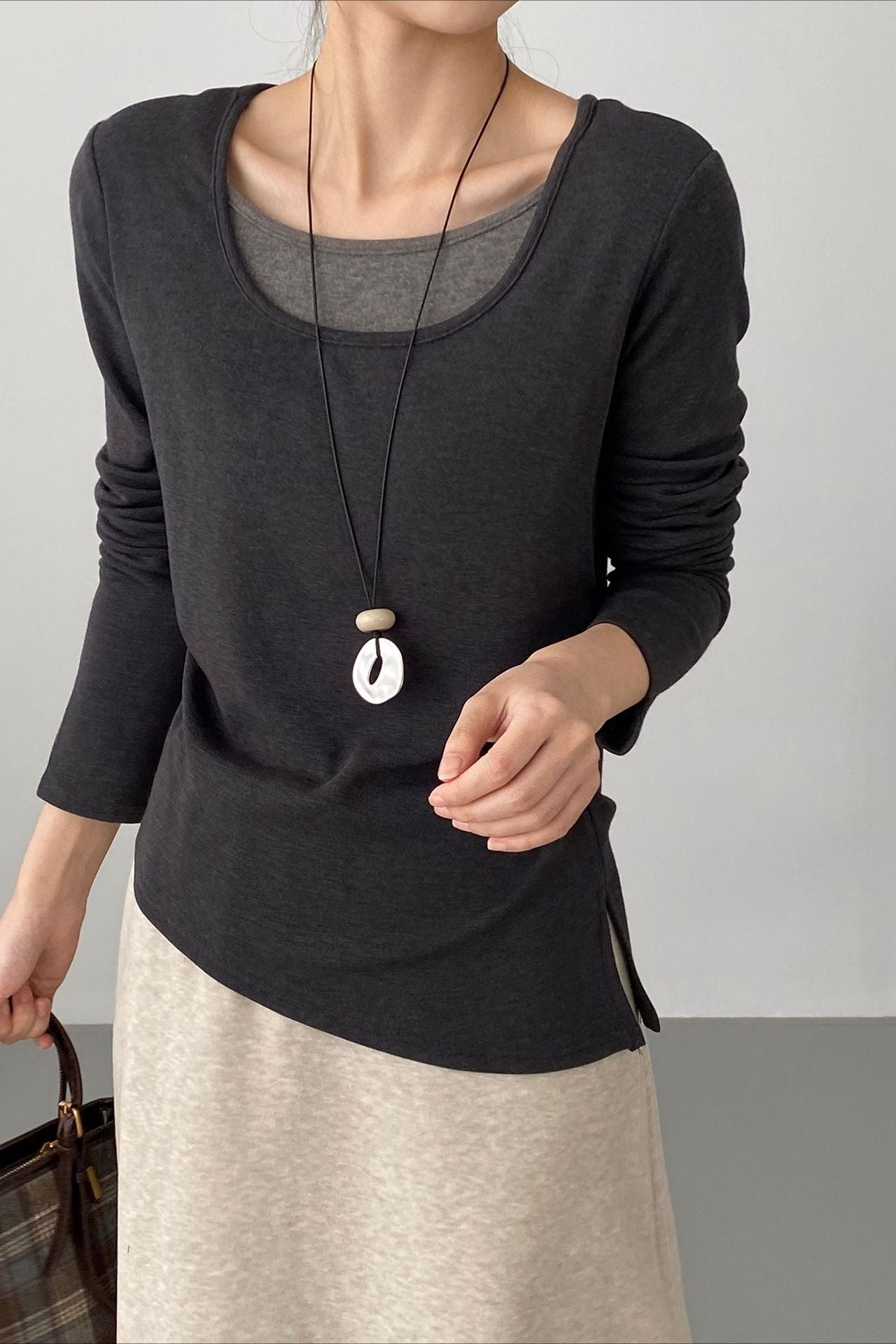 Chic Fleece Fake Two-Piece Split Hem Slim Base Layer