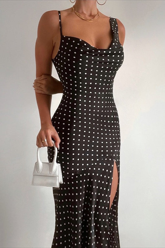 Polka Dot Cami V-Neck Backless Split Maxi Dress 4