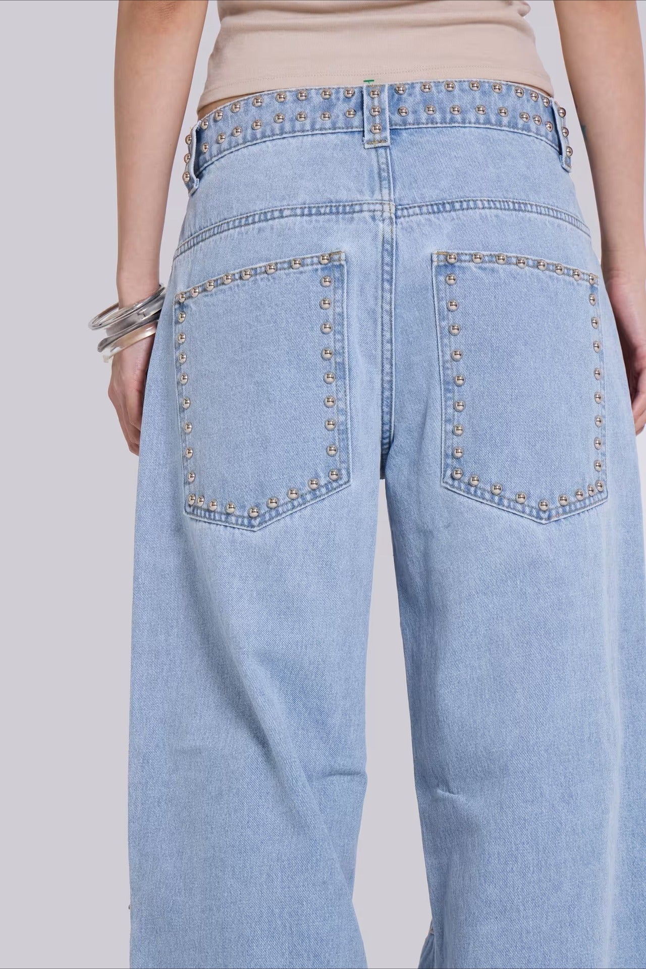 Beaded Wide Leg Denim Jeans