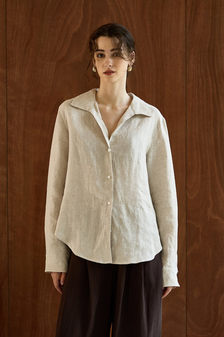 Linen V Neck Relaxed Blouse