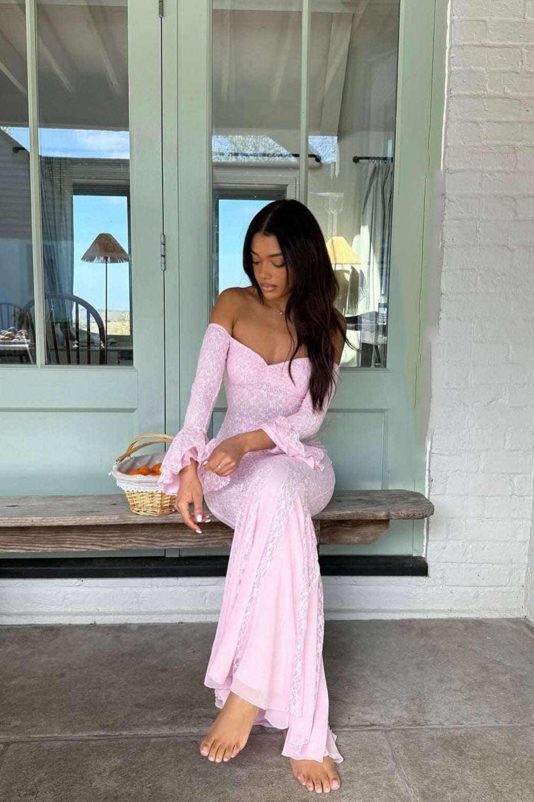 Sexy Flared Sleeve Mesh Lace Mermaid Party Dress