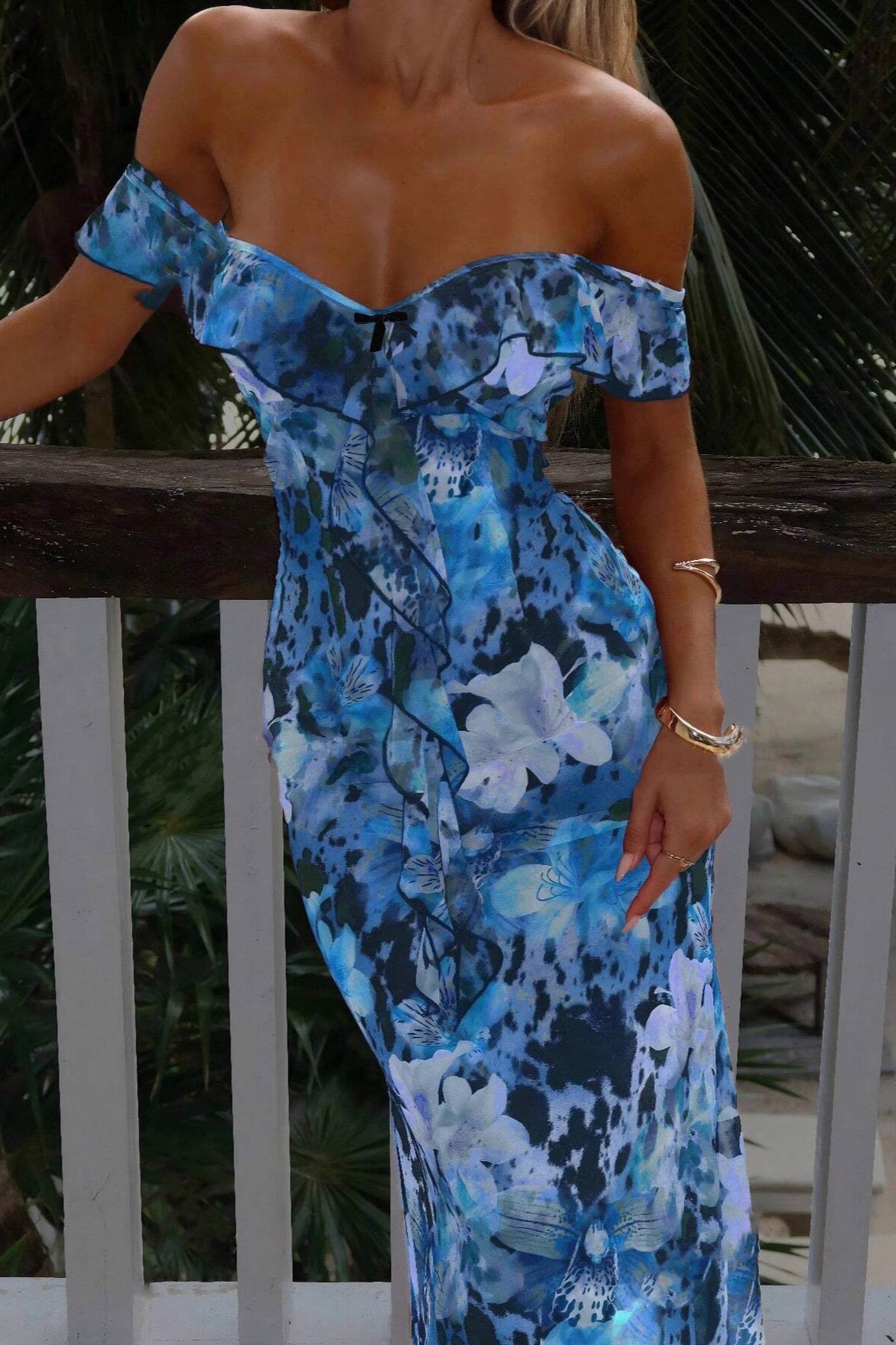 Tube Tie Lace Mid Waist Print Slim Bodycon Dress