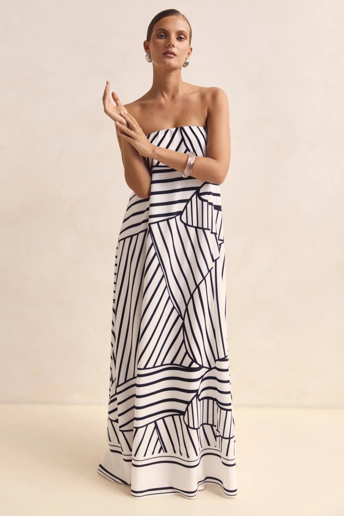 Strapless Contrast Band Hem A-Line Maxi Dress 11