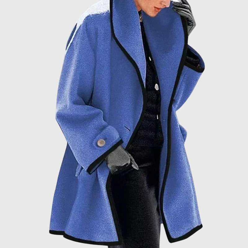 Hooded Contrast Trim Long Sleeve Fleece Longline Coat