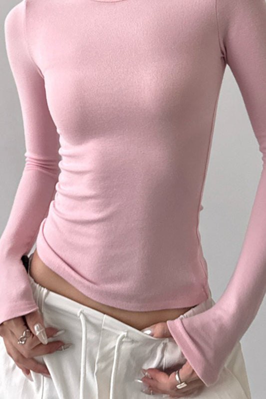 Vintage Solid Crew Neck Slim Long Sleeve Base Layer