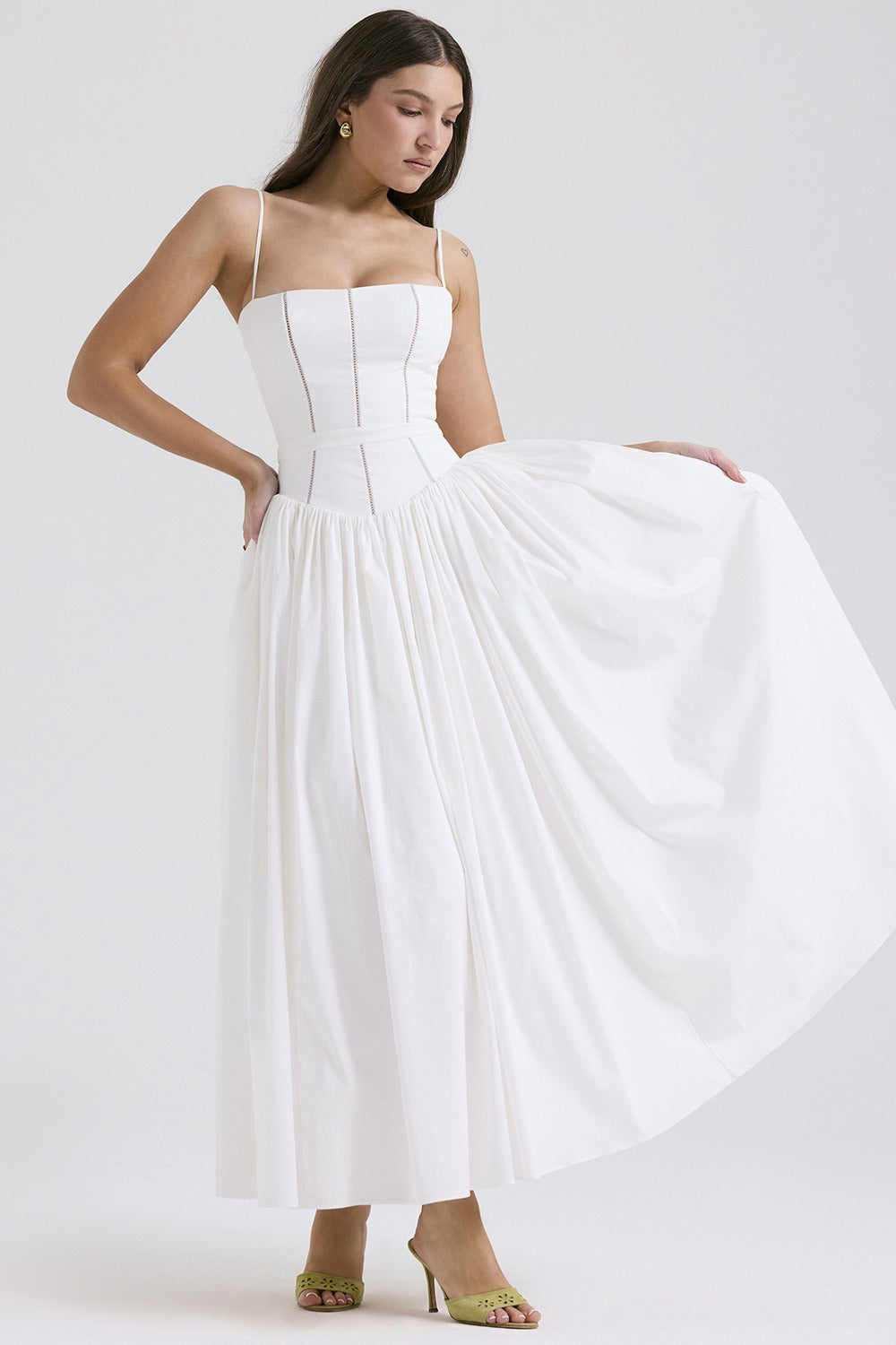 Elegant Floral Spaghetti Strap Slit Midi Prom Dress
