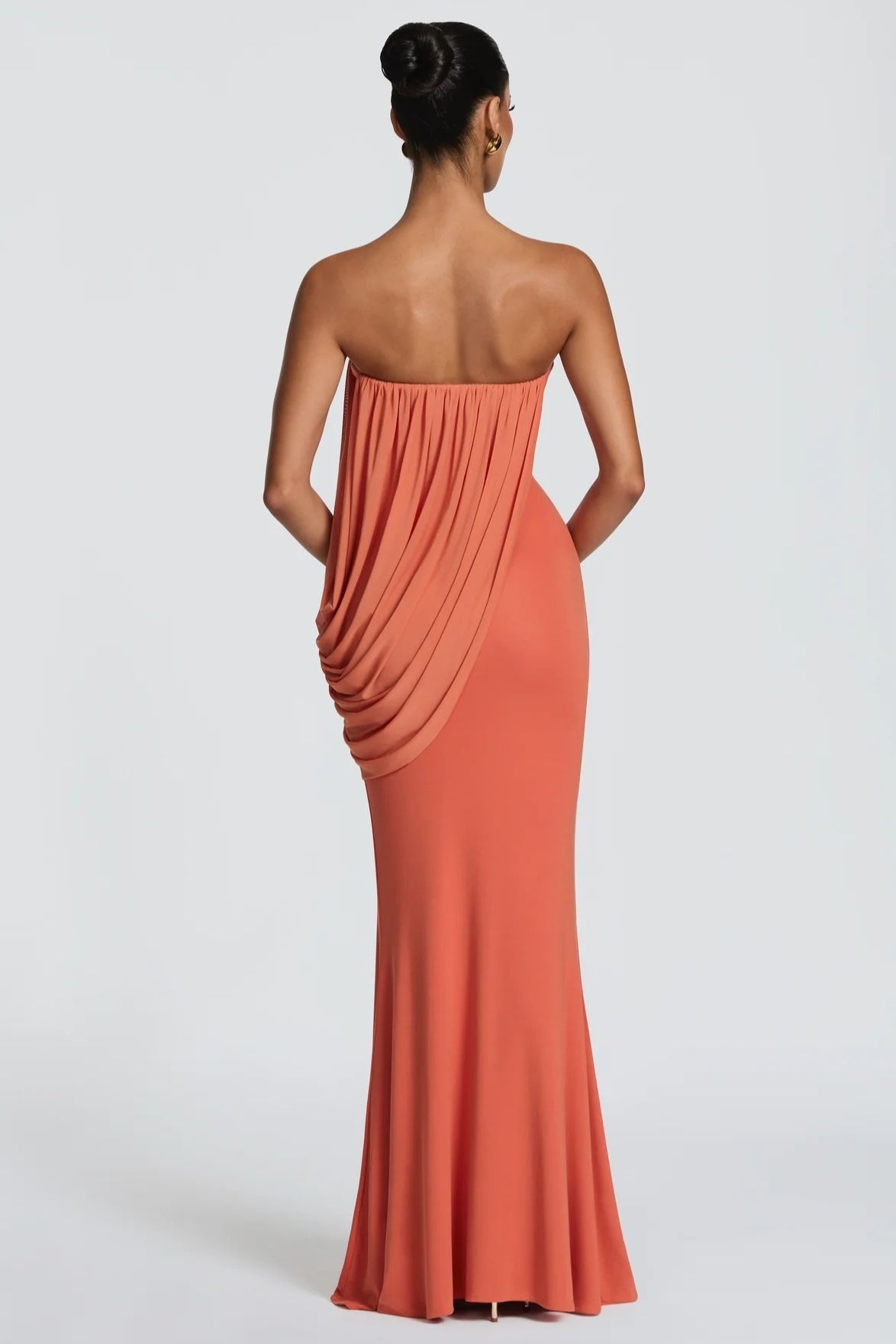 Draped Mesh Tube Irregular Ruche Maxi Slim Bodycon Dress