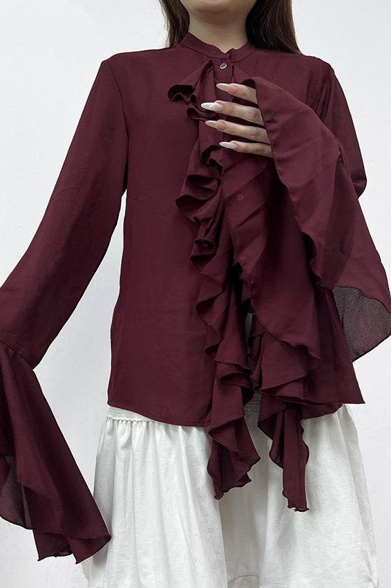Ruffled Long-Sleeve Elegant Blouse