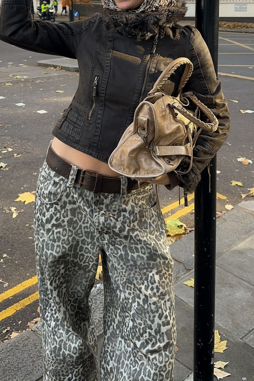Leopard Print High-End Straight Loose Jeans