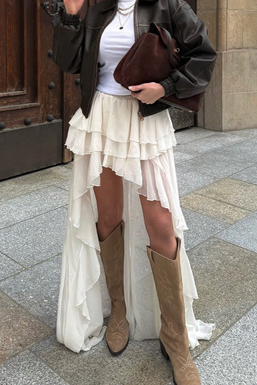 Asymmetric Hem Elastic Waist ALine Skirt