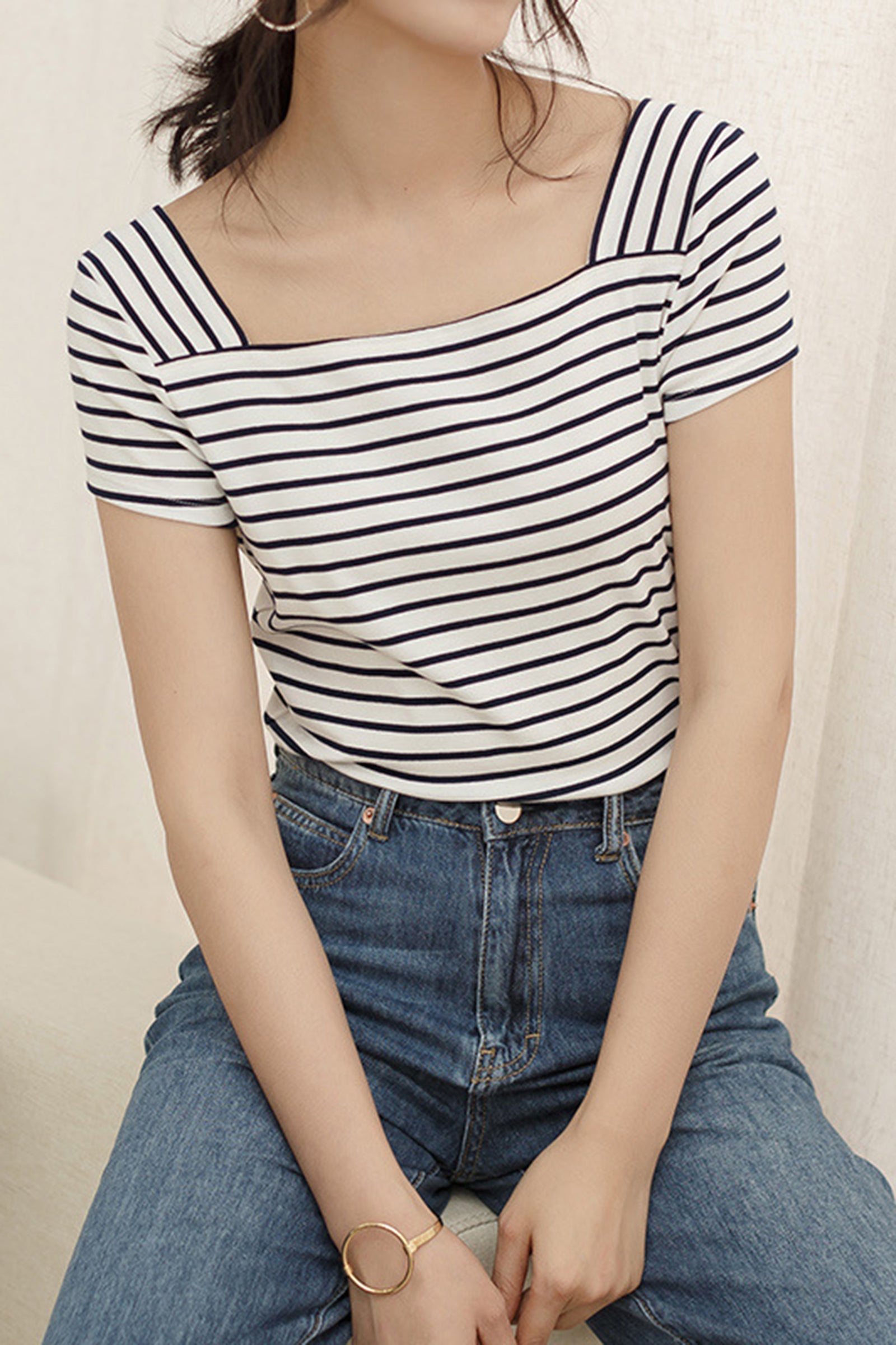 Striped Square Neck T-Shirt