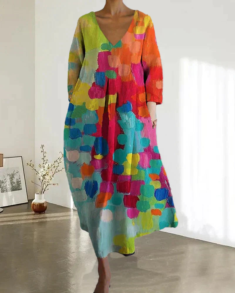 Valentina Colorful Printed Dress Dress with Relaxed Fit and Boutique Fashion Look