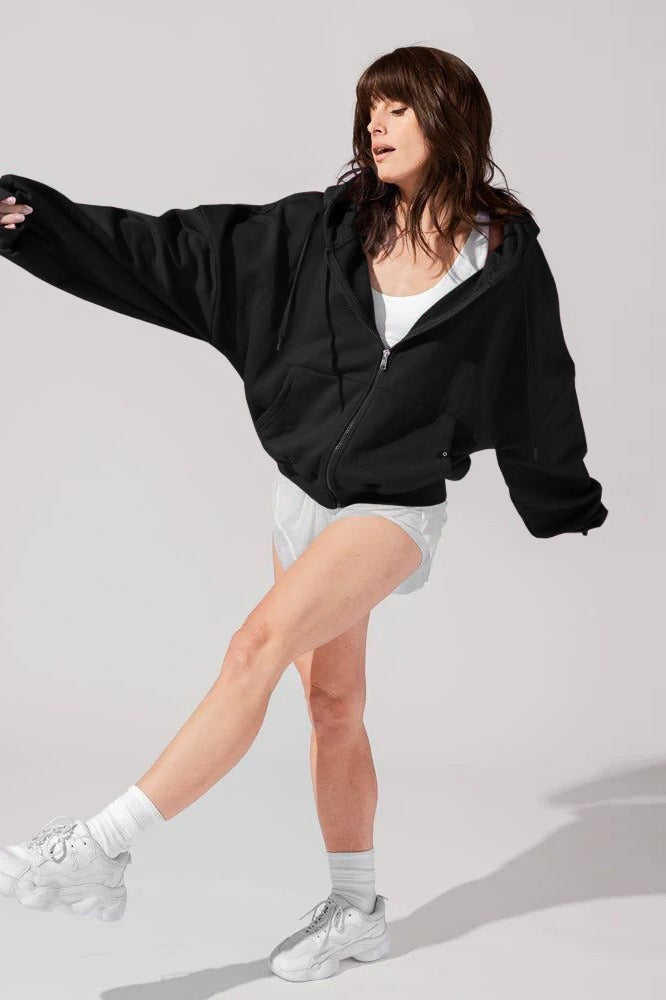 Solid Casual Long-Sleeve Zip Hoodie