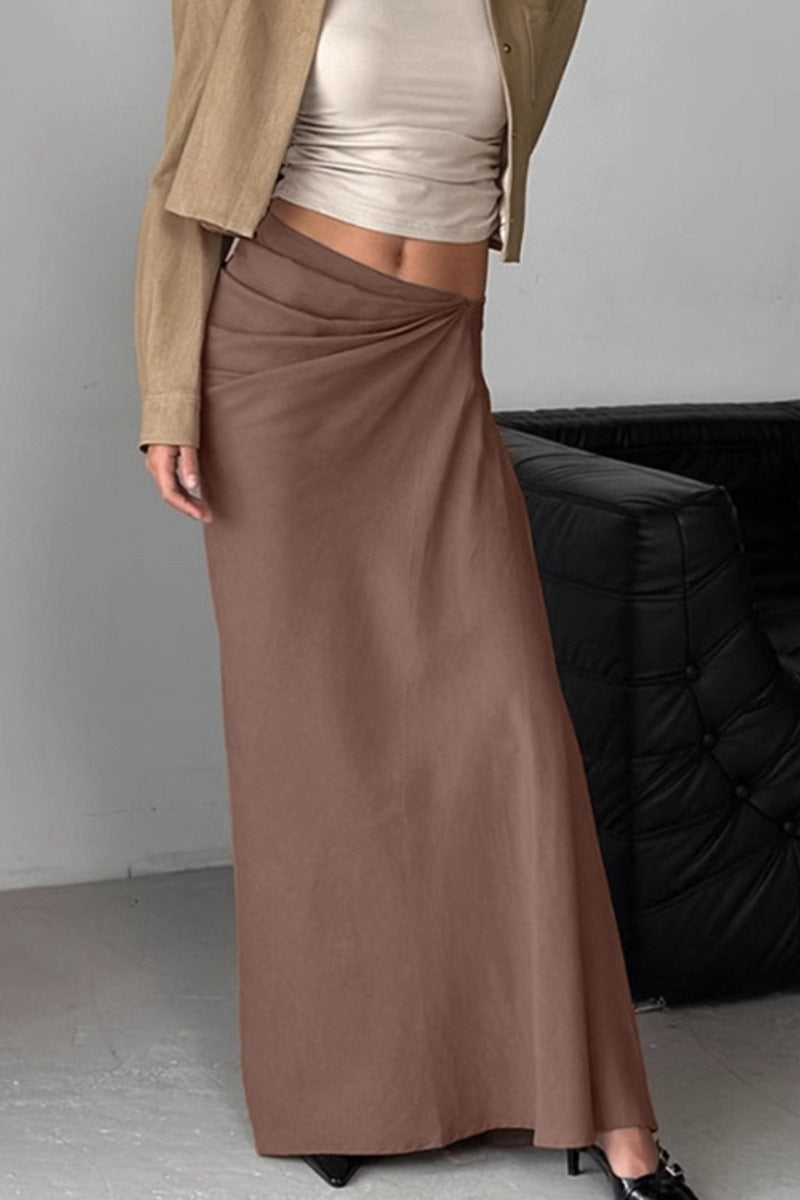 High-Waist Brown Pleated Skirt