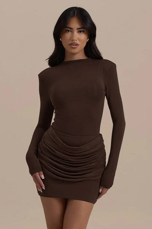 SlimFit Ruched Bardot Work Dress