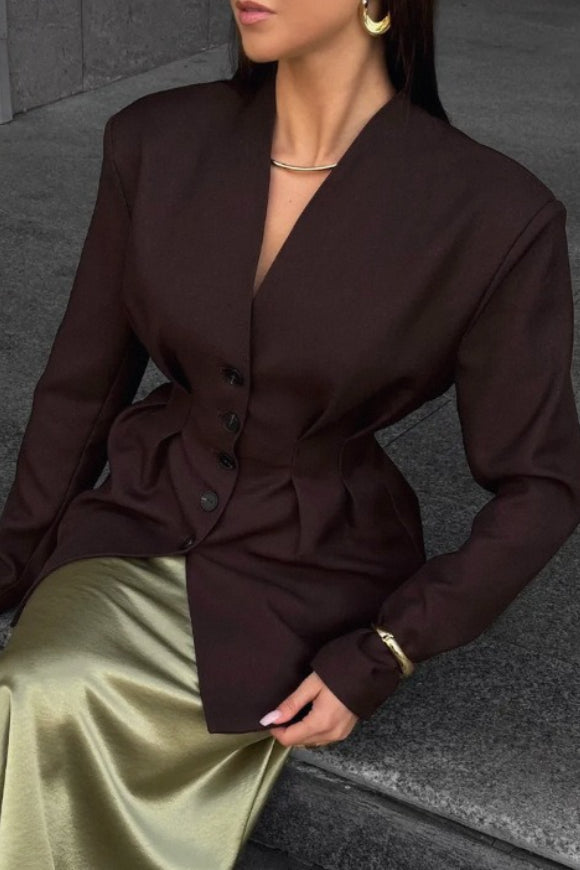 SingleBreasted VNeck Waist Defined Blazer