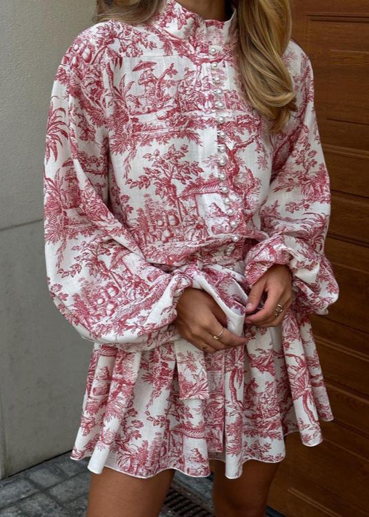 Vintage InspiRed Puff Sleeve A Line Mini Dress