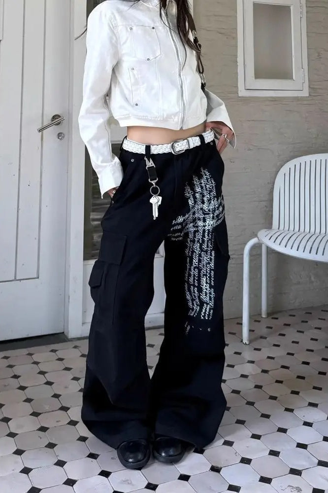 Letter Print WideLeg Baggy Jeans