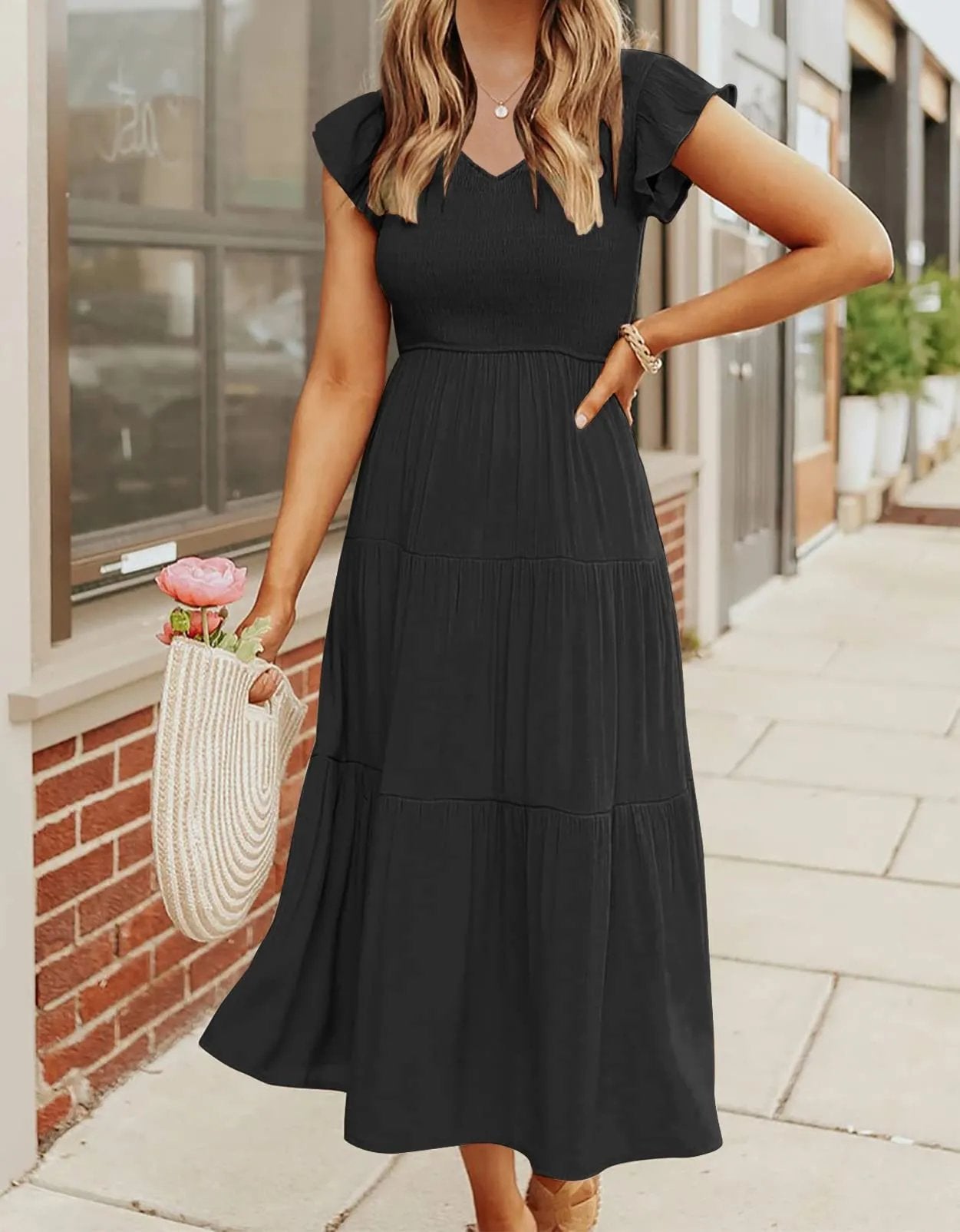 summer casual flowing short midi dress