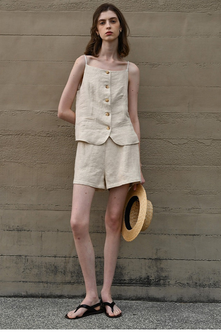 Linen Yarn Dyed High Waist Pants