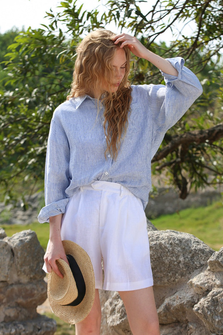 Linen Elastic High Waist Pants