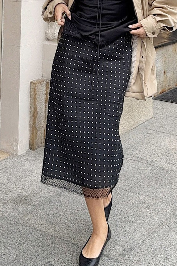 Polka Dot Lace Straight Skirt