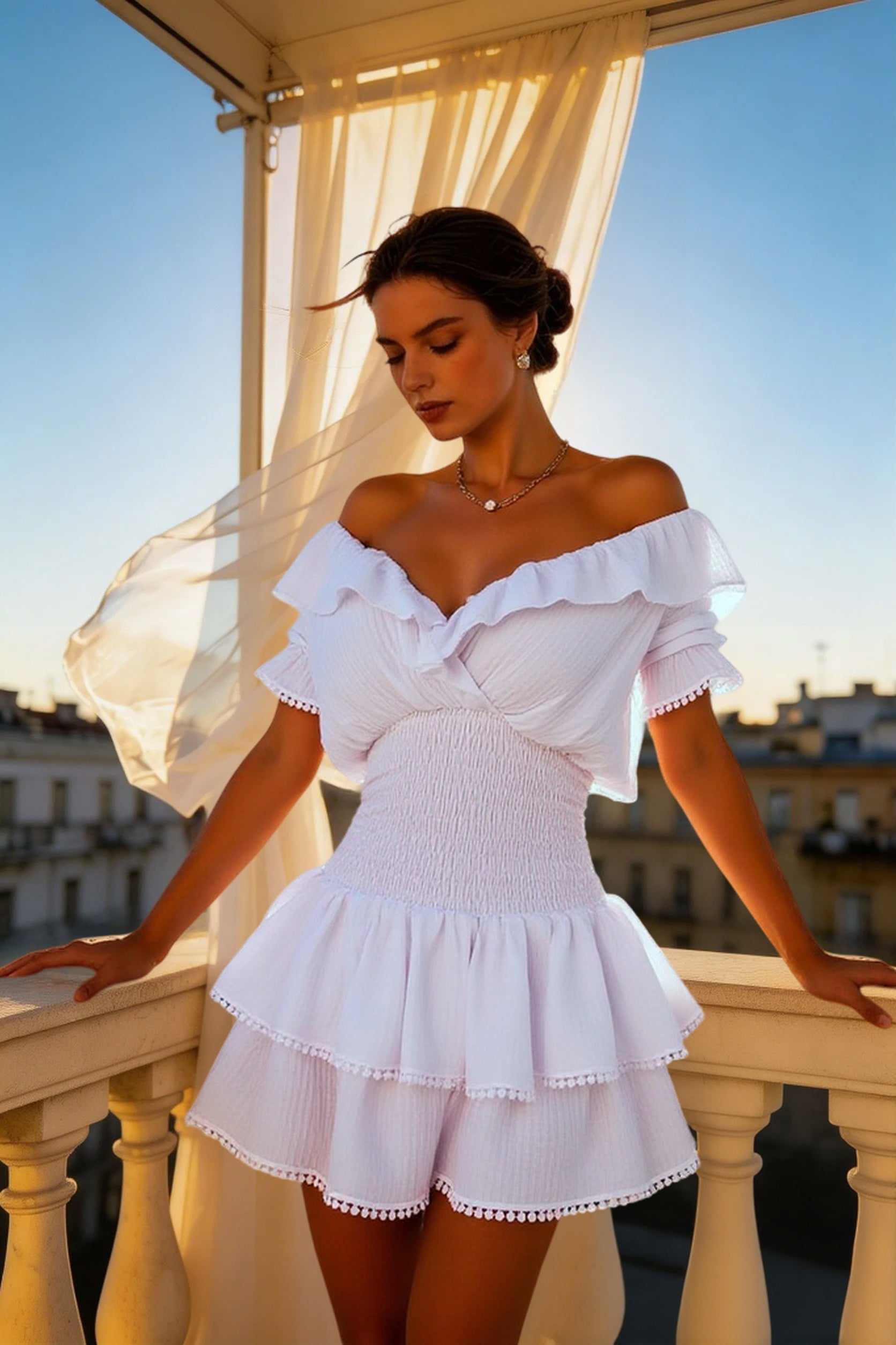 DressBetty - Summer Women Slash Neck Mini Dress