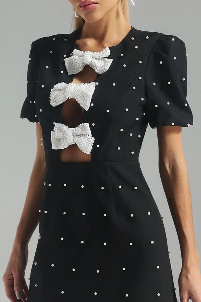 Black Bow Detail Paneled Mini Dress 3