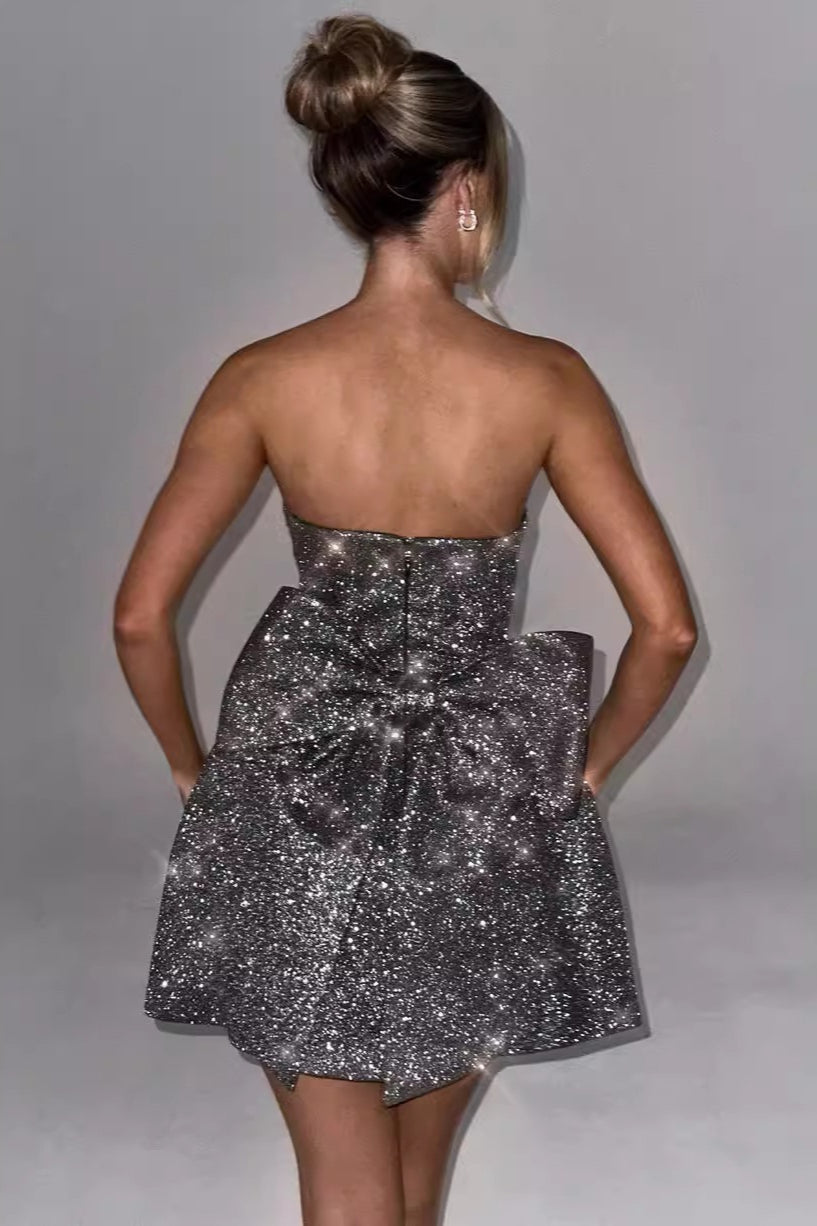 Strapless High Waist A-Line Sequin Mini Dress 4