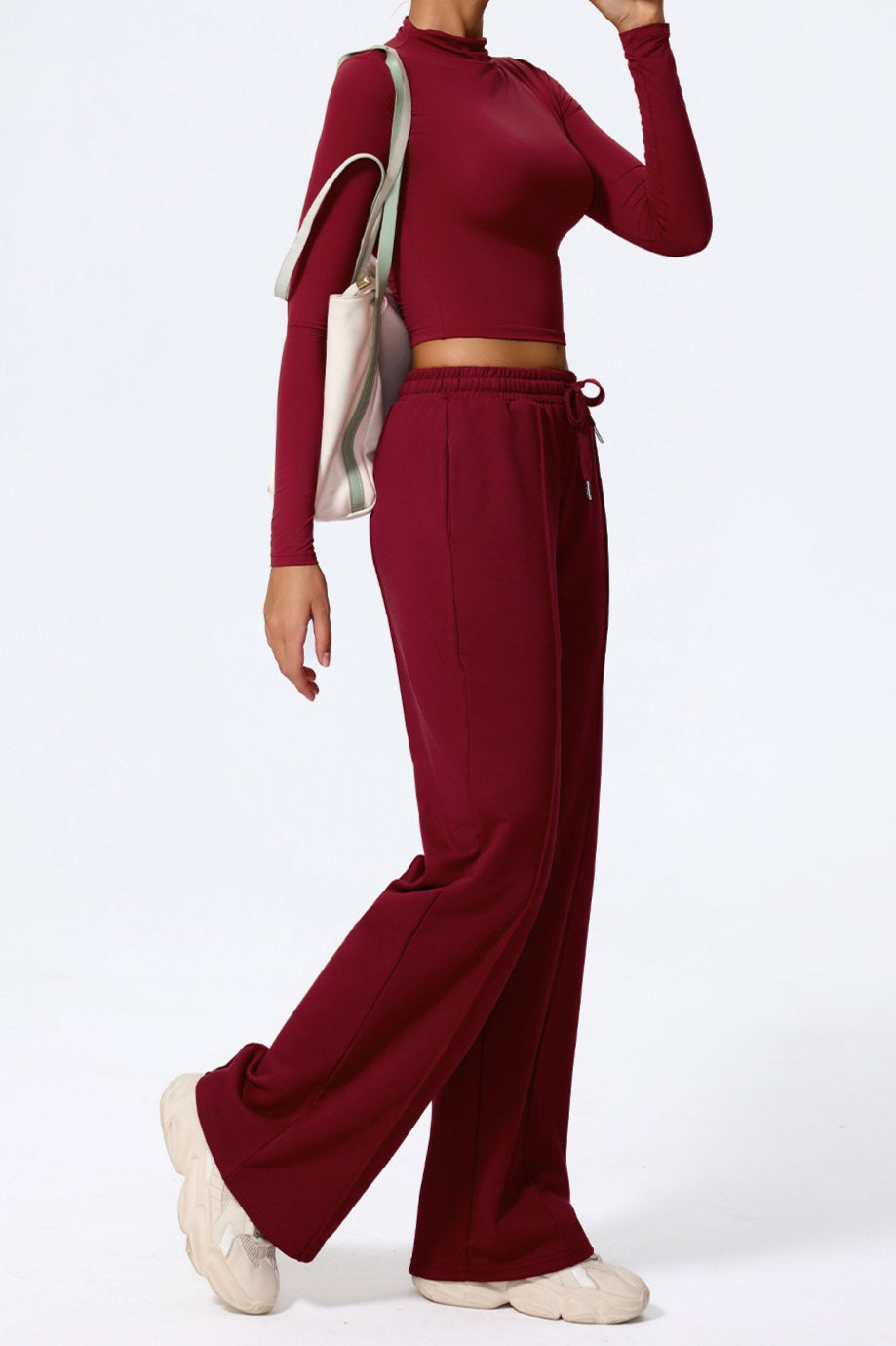 Relaxed Straight Leg High Waist Knit Pants
