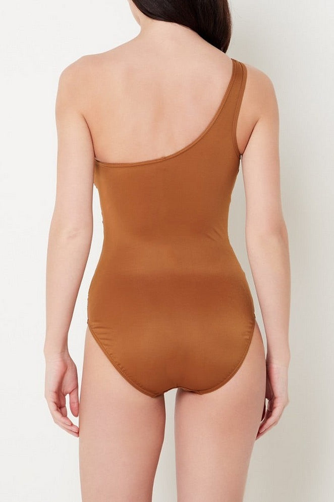 One Shoulder Solid Ruched Asymmetric High Waist One Piece Swimwear