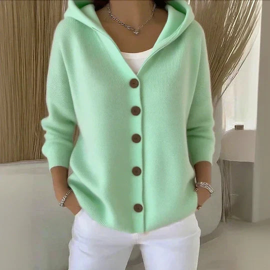Hooded Knit Button Front Long Sleeve Cardigan 3