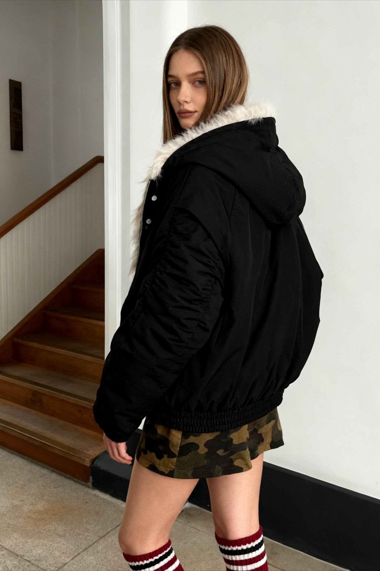 FurLined Oversized Bomber Jacket