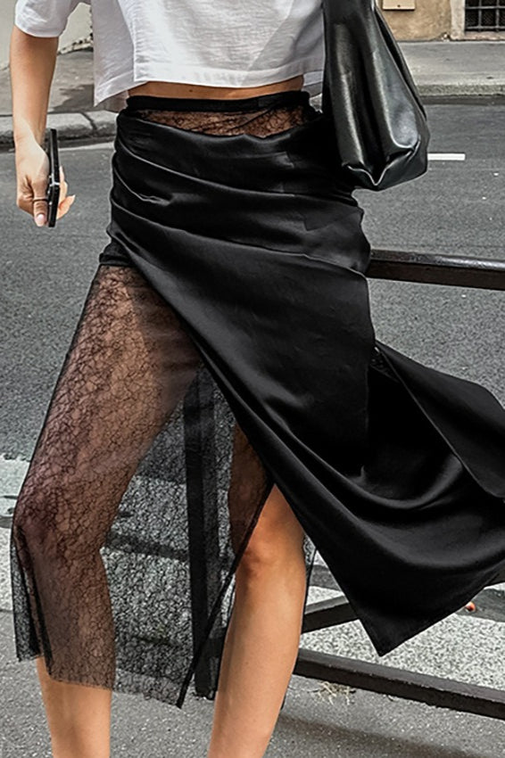 Sheer Floral High-Slit Skirt