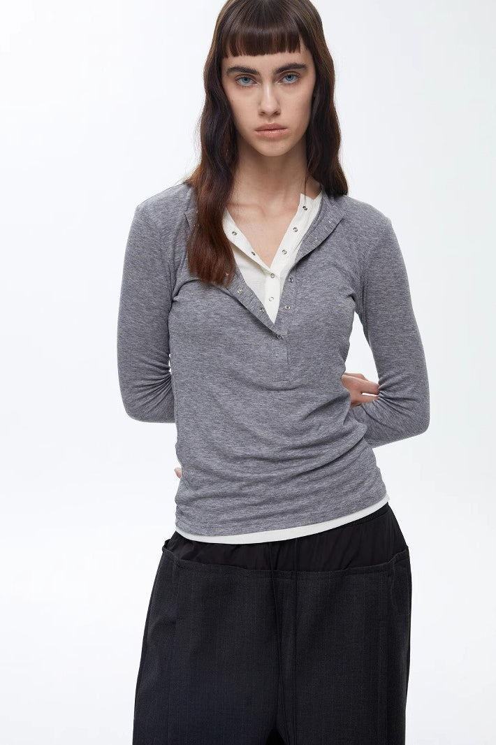 Henley Neck TwoinOne Knit Top