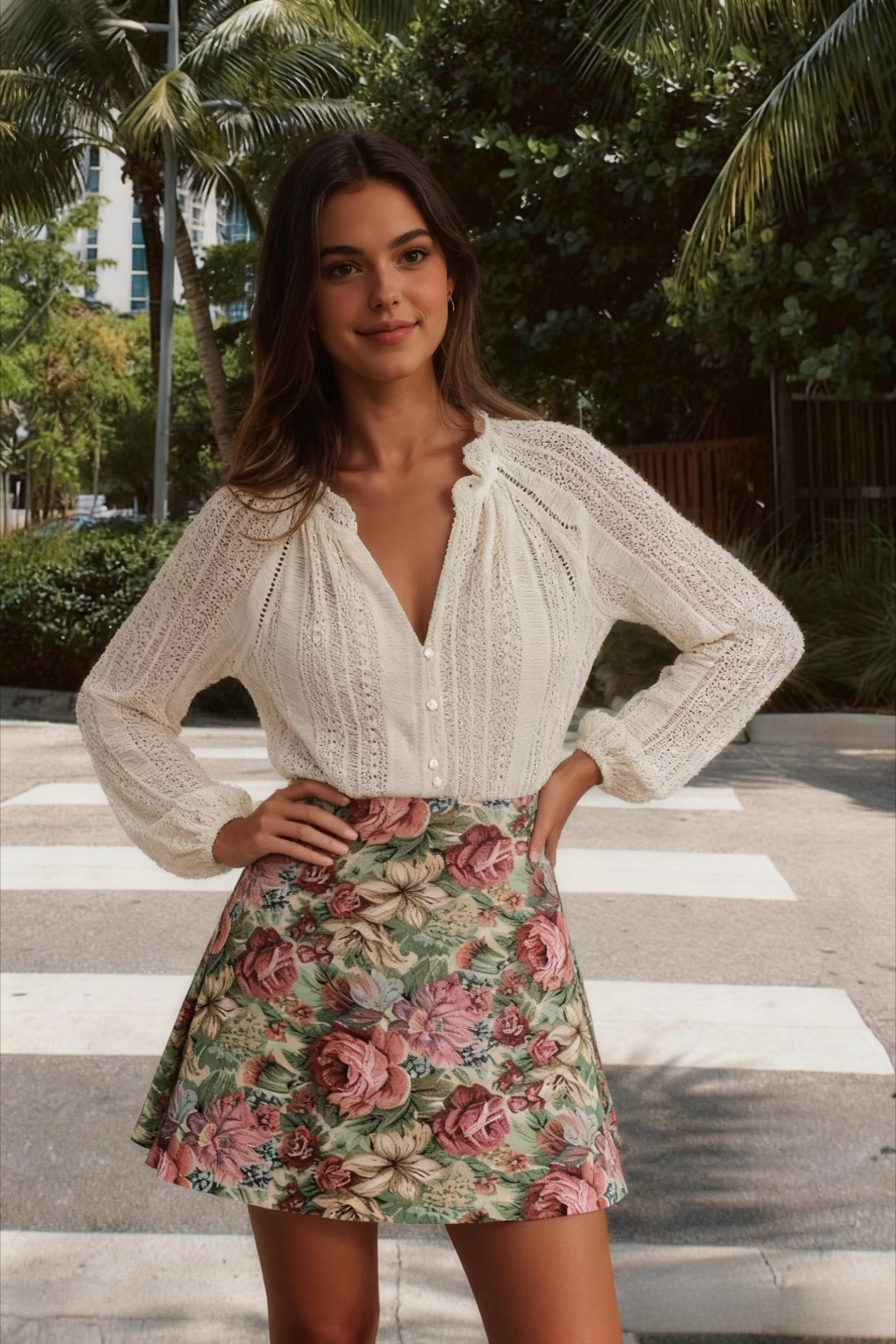 Long VNeck Lace Button Up Shirt